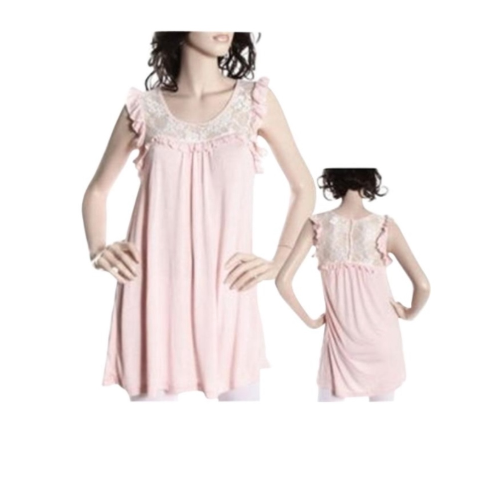 Babydoll Lace Accent Tunic Blouse Top Shirt